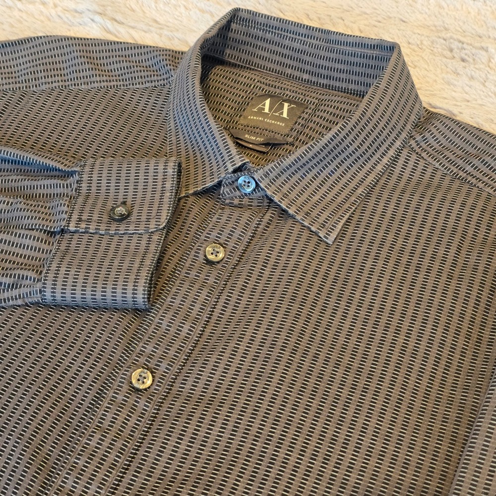 Armani‎ Exchange Mens Slim Fit Long Sleeve Button Down Shirt Grey Textured Large
